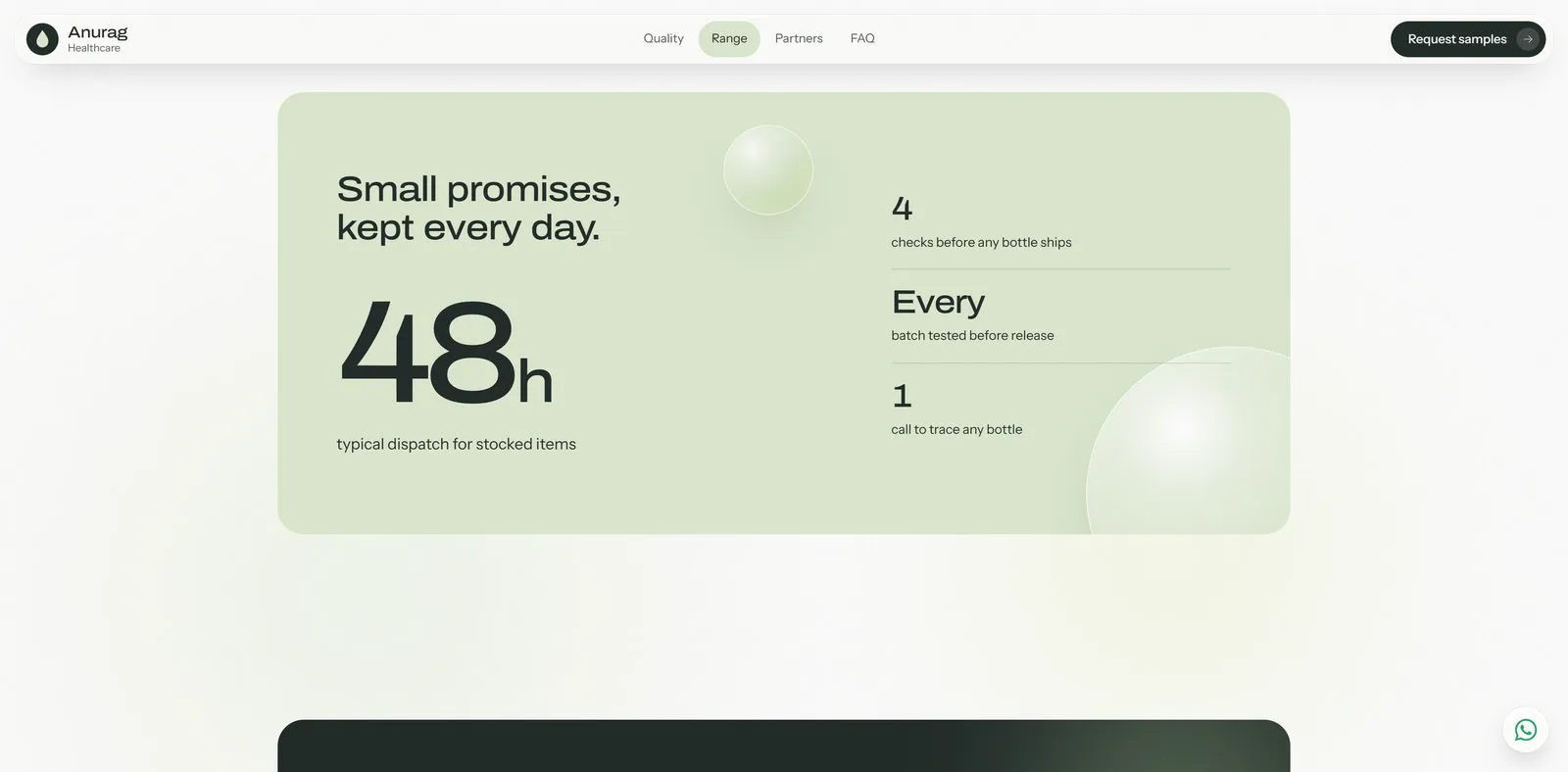 Anurag Healthcare website section with the figure 48 hours