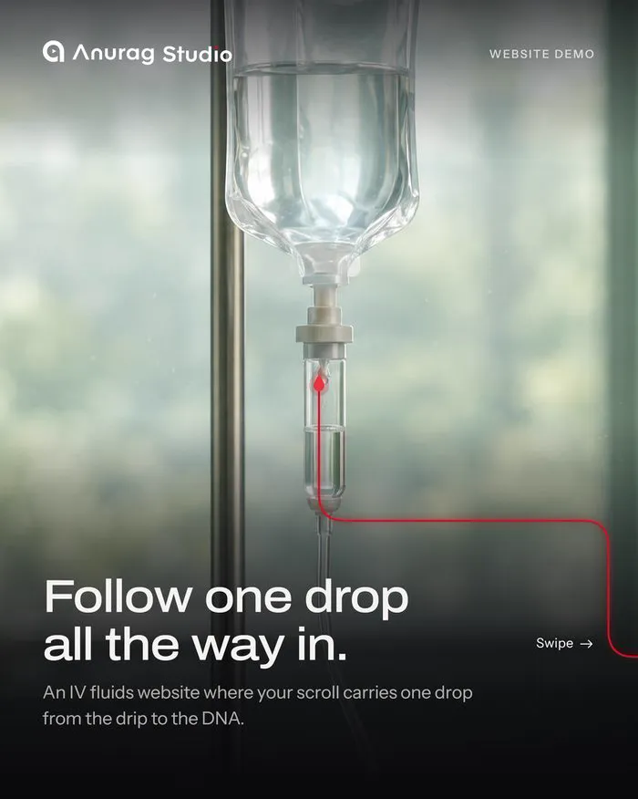 Instagram carousel cover: an IV drip with the line Follow one drop all the way in