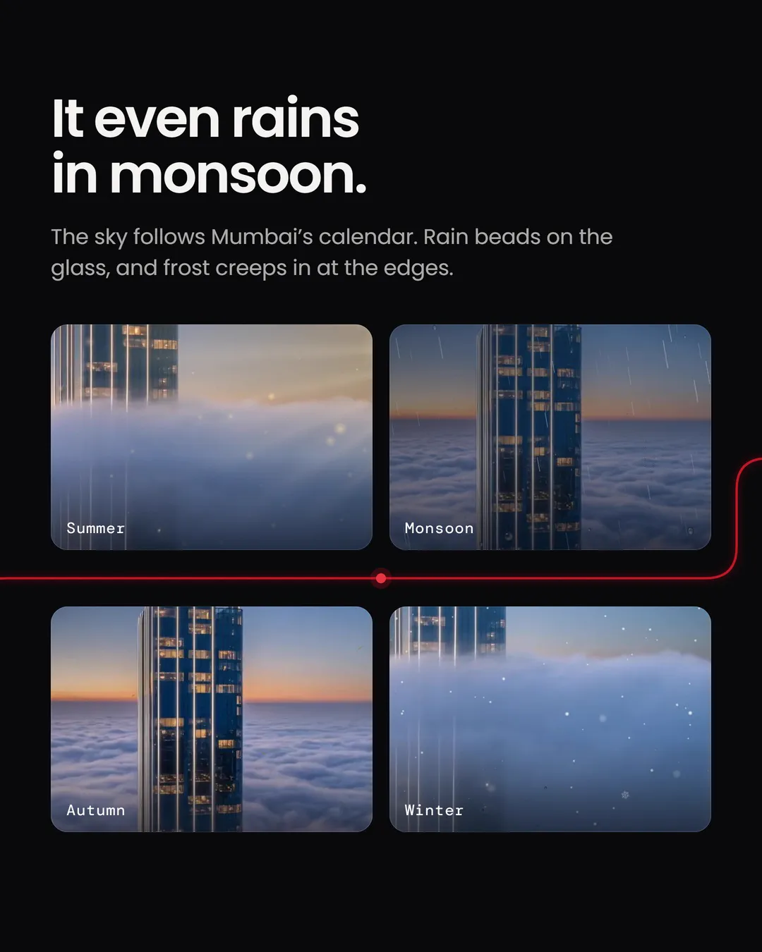 It even rains in monsoon: the tower in summer, monsoon, autumn and winter